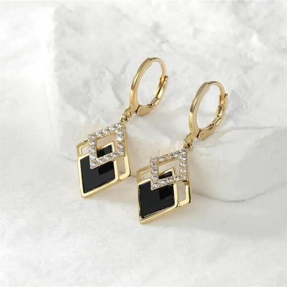Exquisite Black and Gold Earrings with Accents - Picture 3 of 6